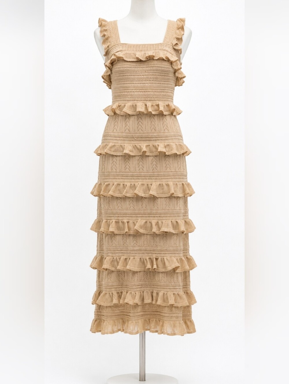 Metallic GOLD Zimmermann Illuminate Lace Frill Midi Dress